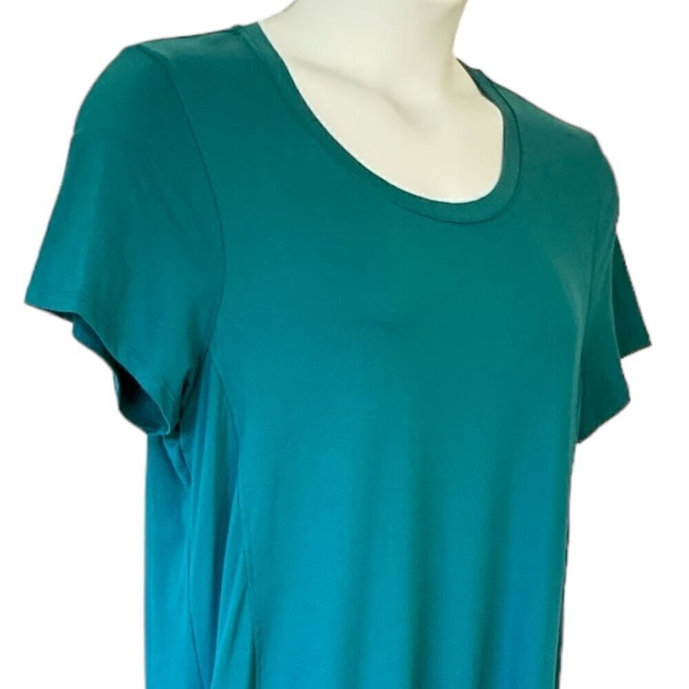 Cuddl Duds Flexwear Maxi Dress Teal Color Scoop Neck Short Sleeve Side Slits P1X - Picture 4 of 8